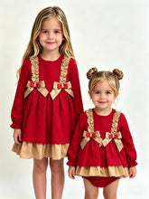 Load image into Gallery viewer, Ceyber Girls Red &amp; Tan Double Bow Dress