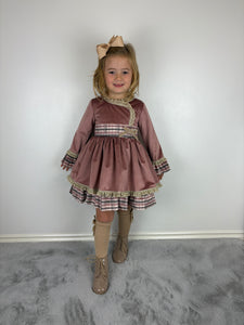 Ceyber Dusky Pink Velvet Side Bow Dress