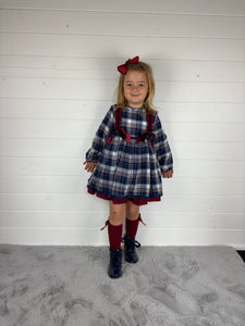 Ceyber Girls Double Bow Red and Navy Dress