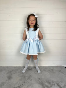 Ceyber Girls Blue Waffle Double Bow Dress