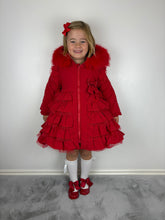 Load image into Gallery viewer, Wee Me Red Ruffle Bow Front Coat