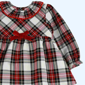 Baby Ferr Baby Girls Velvet Bow Check Dress