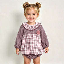 Load image into Gallery viewer, Rapife Baby Girls Dusty Purple Checked Pom Dress
