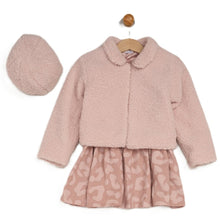 Load image into Gallery viewer, Willow &amp; Whistle Girls Pink Boucle Fur Jacket 3 Piece Dress Set
