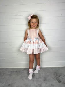 Ceyber Girls Pink Stripe Puffball Style Dress