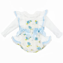 Load image into Gallery viewer, Wee Me Baby Girls Blue Floral Romper Set