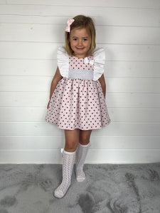 Ceyber Girls Pink Polka Frill Shoulder Dress