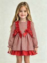 Load image into Gallery viewer, Ceyber Girls Red Glitter Gingham Double Bow Dress