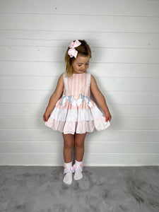 Ceyber Girls Pink Stripe Puffball Style Dress