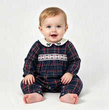 Load image into Gallery viewer, Beau Kid Baby Girls Navy Tartan Romper