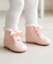 Load image into Gallery viewer, Sevva Claudia Patent Leather Ribbion Fur Boots