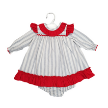 Load image into Gallery viewer, Ceyber Baby Girls Red and Grey Stripe Dress