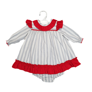 Ceyber Baby Girls Red and Grey Stripe Dress