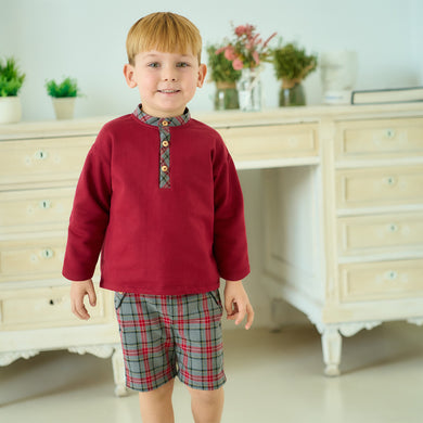 Rapife Boys Burgundy And Grey Check Short Set