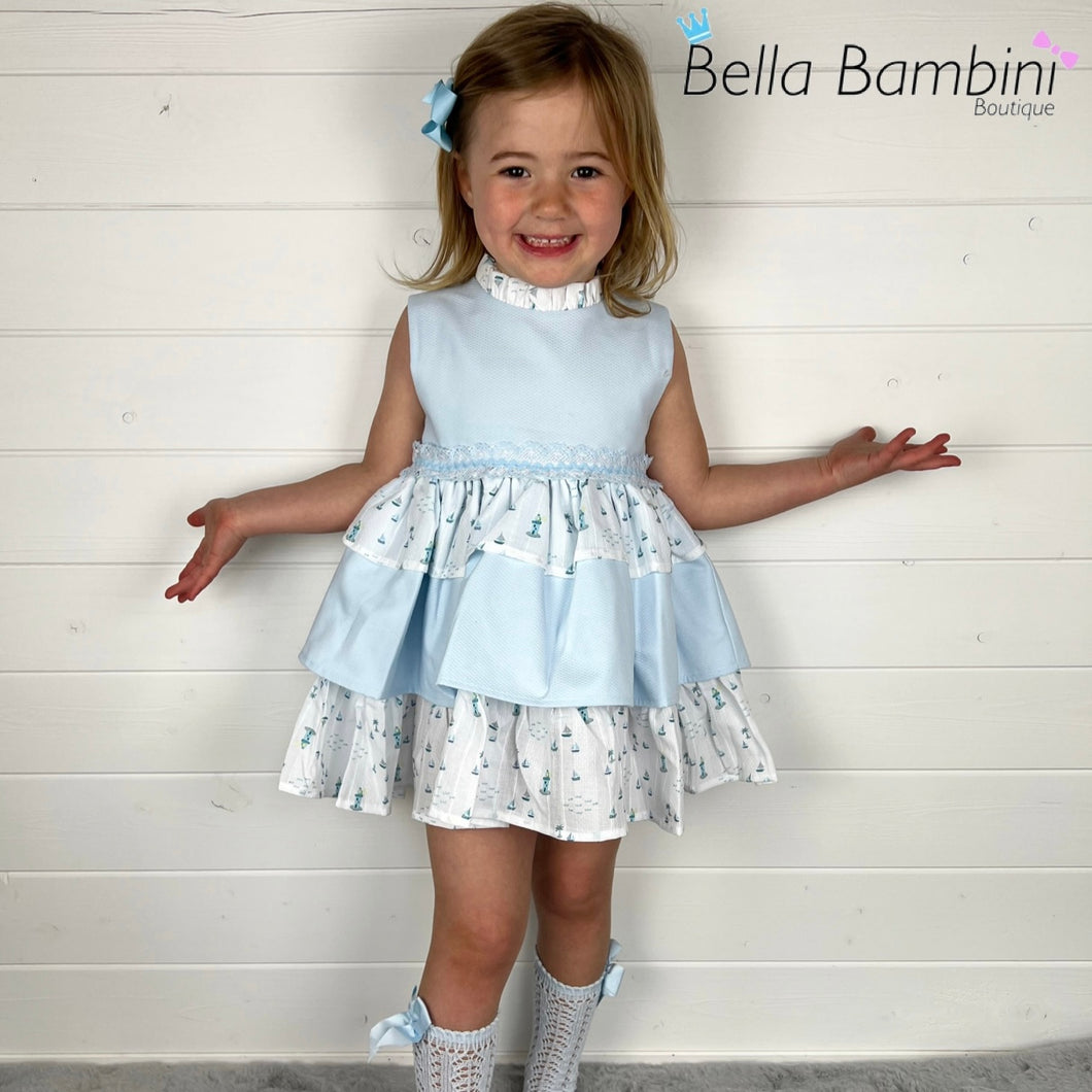 Ceyber Girls Boat Waffle Material Puffball Style Dress