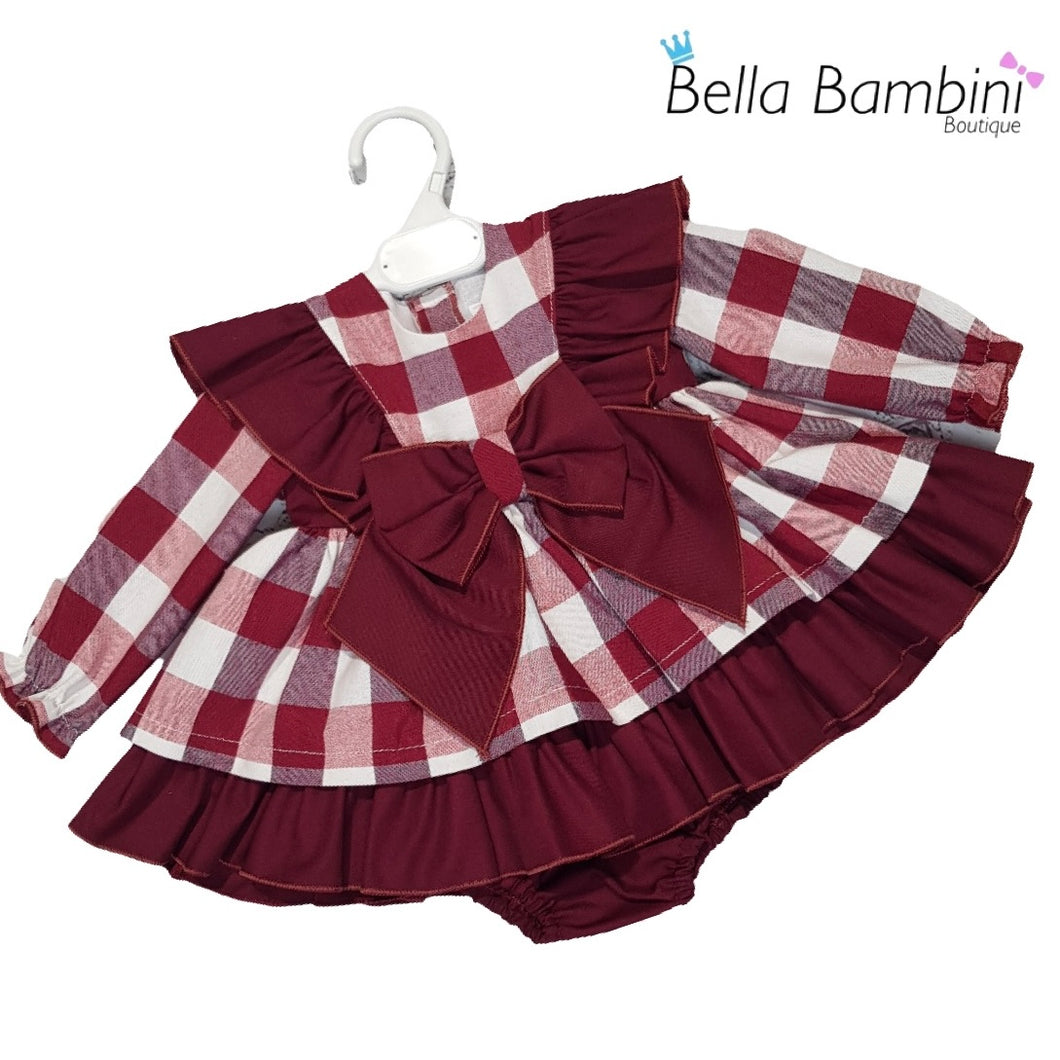 Ceyber Baby Girls Burgundy Check Dress