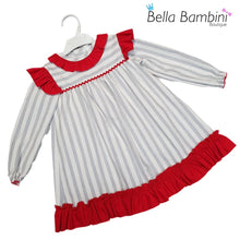 Load image into Gallery viewer, Ceyber Older Girls Red and Grey Stripe Dress