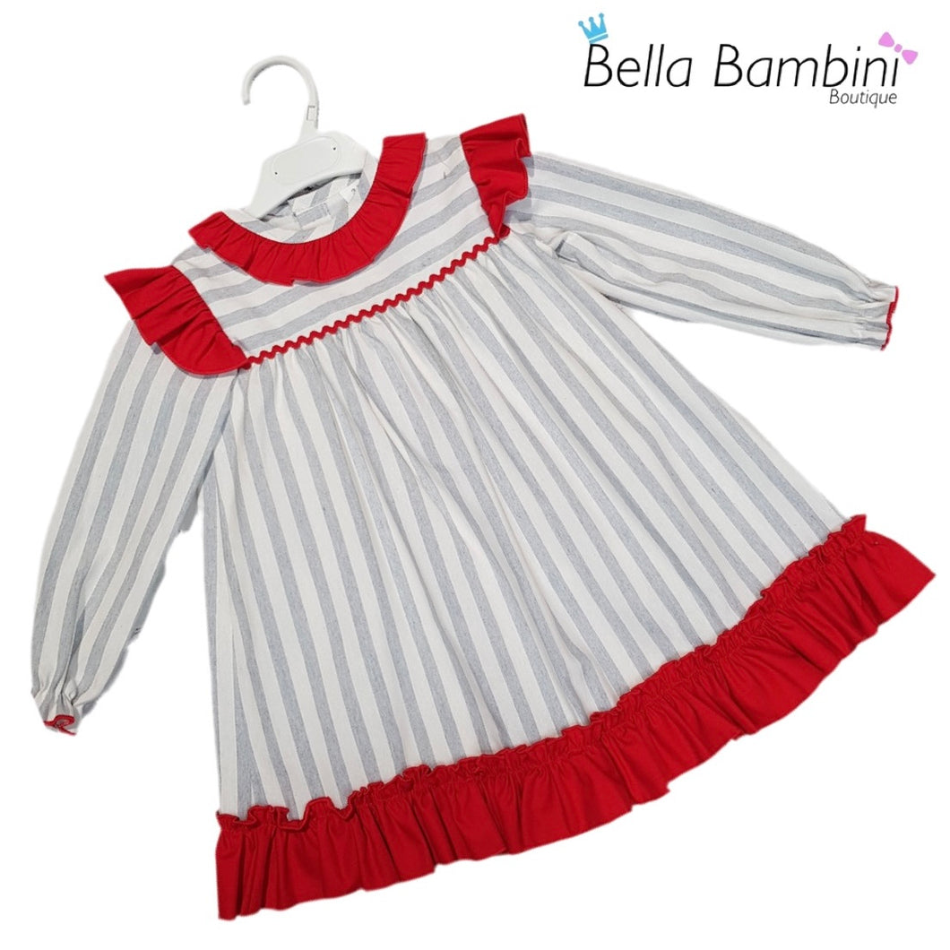 Ceyber Older Girls Red and Grey Stripe Dress