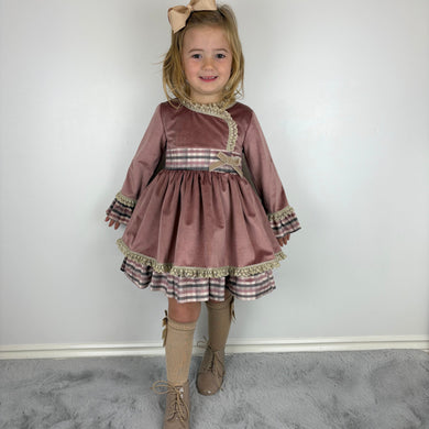 Ceyber Dusky Pink Velvet Side Bow Dress