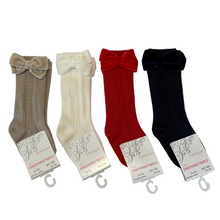 Load image into Gallery viewer, Carlomagno Velvet Bow Knee High Socks