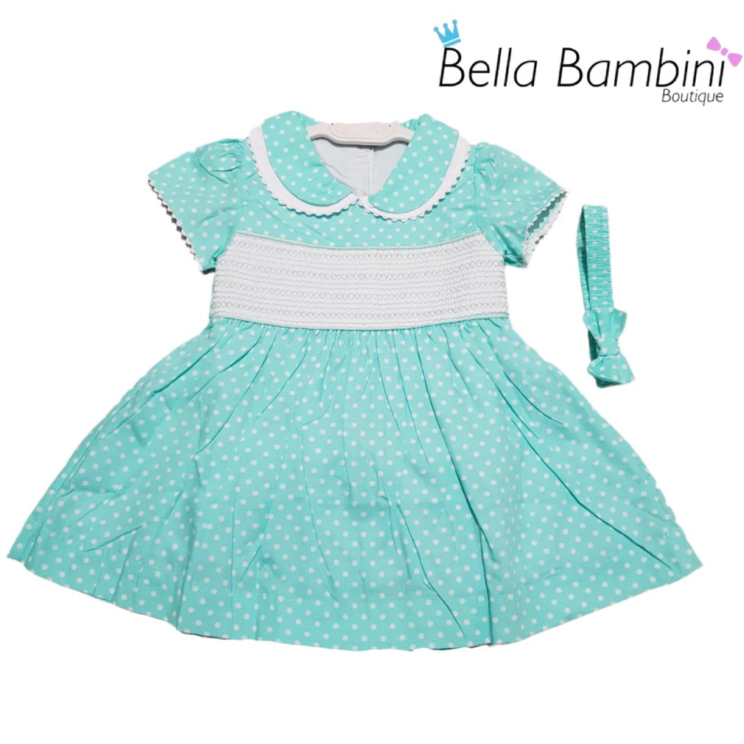 Mabini Baby Girls Mint Spot Smock