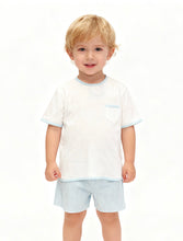 Load image into Gallery viewer, Sardon Baby Boys Turquoise Stripe Short Set