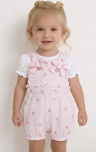 Load image into Gallery viewer, Mintini Baby Girls Pink Crinkle Floral Dungaree Set
