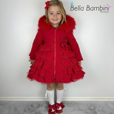 Wee Me Red Ruffle Bow Front Coat