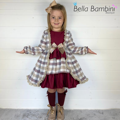 Ceyber Girls Burgundy and Tan Dress