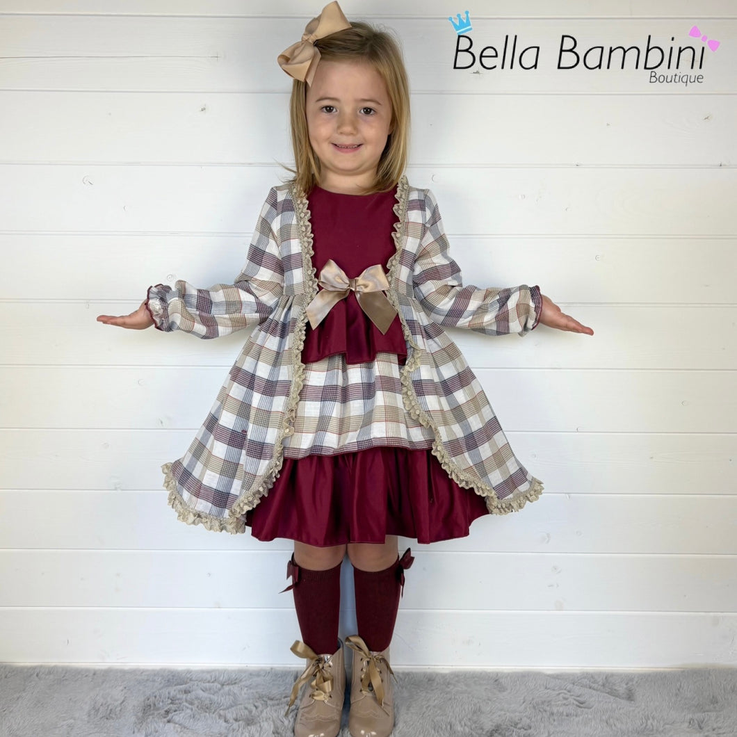 Ceyber Girls Burgundy and Tan Dress