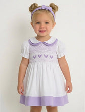 Load image into Gallery viewer, Mabini Girls White &amp; Lilac Smock Dress