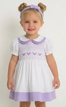 Load image into Gallery viewer, Mabini Girls White &amp; Lilac Smock Dress
