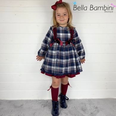 Ceyber Girls Double Bow Red and Navy Dress
