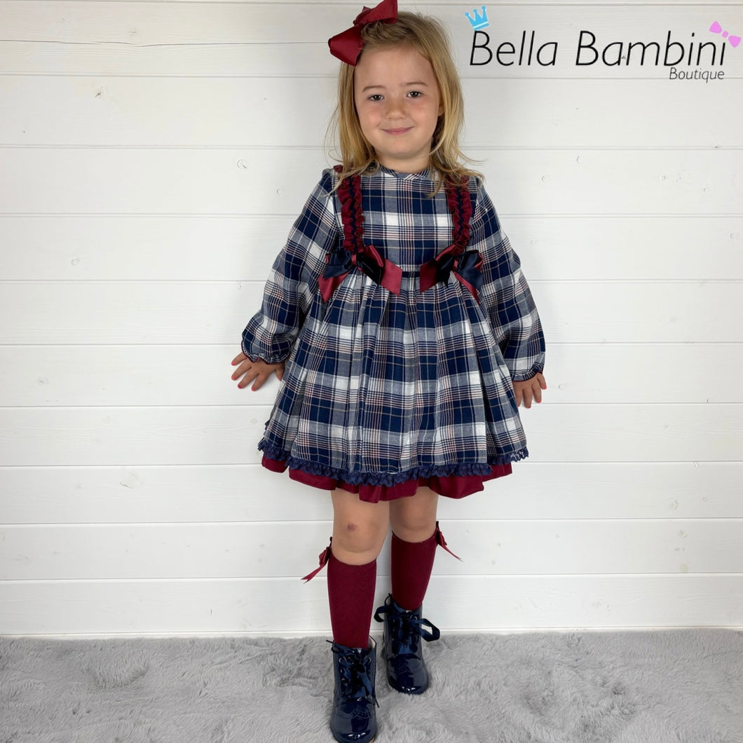 Ceyber Girls Double Bow Red and Navy Dress