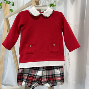 Baby Ferr Red Jumper Check Short Set