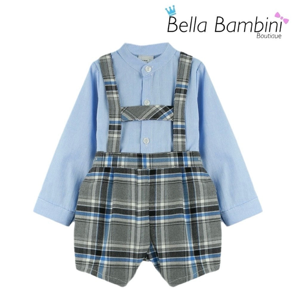 Baby Ferr Grey & Blue Check H-Bar Set