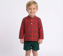 Load image into Gallery viewer, Rapife Boys Green And Red Tartan Short Set