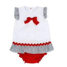 Load image into Gallery viewer, Rapife Baby Girls Red &amp; Navy Stripe Dress