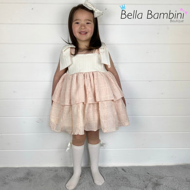 Ceyber Girls Pink And Cream Bow Shoulder Dress