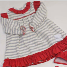 Load image into Gallery viewer, Ceyber Older Girls Red and Grey Stripe Dress