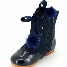 Load image into Gallery viewer, Navy Pom Pom Lace Bubble Bobble Boots