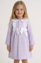 Load image into Gallery viewer, Ceyber Girls Lilac Gingham Bow Coat