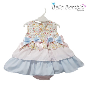 Ceyber Baby Girls Pink and Blue Floral Puffball Style Dress