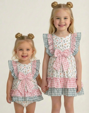 Load image into Gallery viewer, Ceyber Girls Peach Floral Gingham Dress
