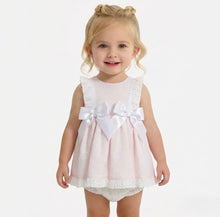 Load image into Gallery viewer, Ceyber Baby Girls Pink Waffle Double Bow Dress
