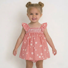 Load image into Gallery viewer, Sardon Baby Girls Peach Gingham Daisy Dress