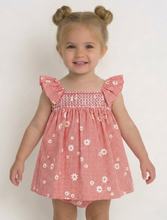 Load image into Gallery viewer, Sardon Baby Girls Peach Gingham Daisy Dress
