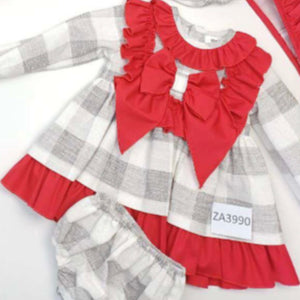 Ceyber Baby Girls Grey and Red Check Dress