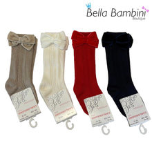 Load image into Gallery viewer, Carlomagno Velvet Bow Knee High Socks