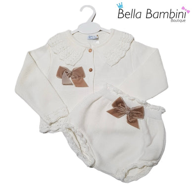 Dulce De Fresa Baby Girls Cream Cardigan Knit Set